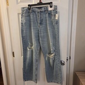 Aeropostale women sz 12S high rise baggy distressed jeans NWT casual 100% cotton
